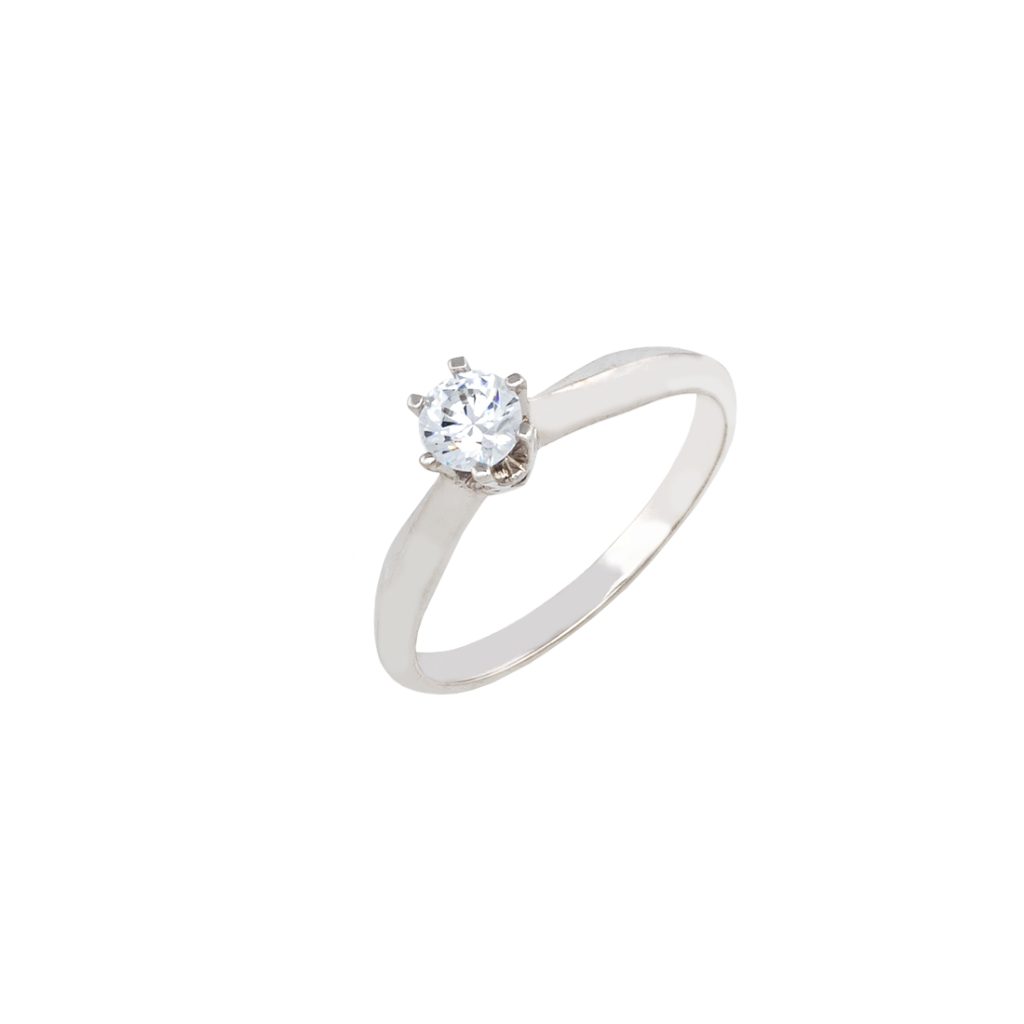 Λευκόχρυσο μονόπετρο δαχτυλίδι Κ14 με ζιργκόν