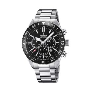 Festina ρολόι χρονογράφος μπαταρίας από ανοξείδωτο ατσάλι σε ασημί χρώμα F20575/3 και βιδωτή κορώνα