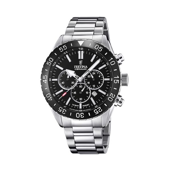 Festina ρολόι χρονογράφος μπαταρίας από ανοξείδωτο ατσάλι σε ασημί χρώμα F20575/3 και βιδωτή κορώνα