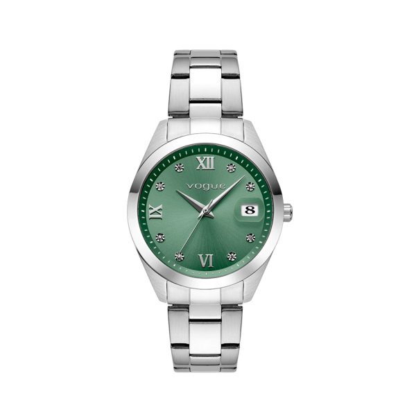 Γυναικείο ρολόι Vogue Amelie 2020613582 με λευκό μπρασελέ και πράσινο καντράν