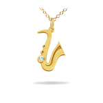 Χρυσό κολιέ Κ14 με σαξόφωνο και διαμάντι - μπριγιάν (brilliant cut)