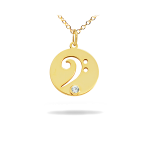 Χρυσό κολιέ Κ14 με το κλειδί του Φα και διαμάντι - μπριγιάν (brilliant cut)