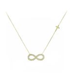 Χρυσό κολιέ Κ9 με σταυρουδάκι στην αλυσίδα και άπειρο με λευκά ζιργκόν