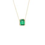 Χρυσό κολιέ Κ14 με παραλληλόγραμμη ροζέτα με πράσινη πέτρα και λευκά ζιργκόν