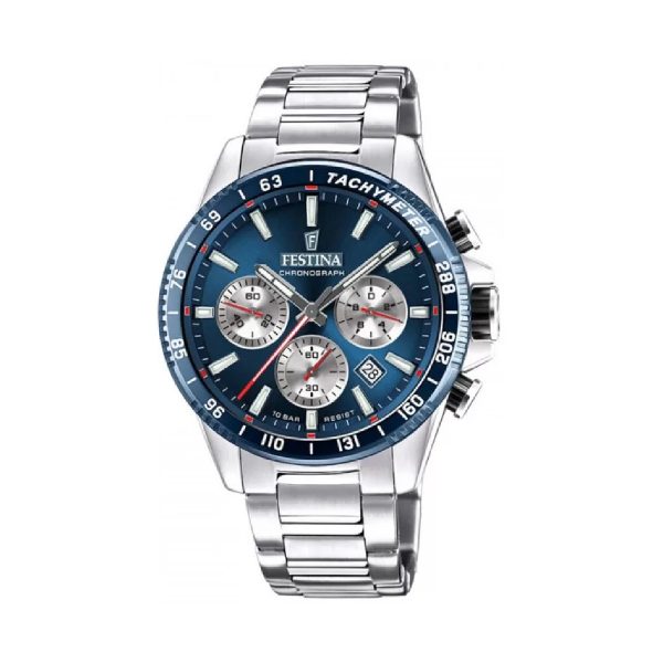 Ρολόι χρονογράφος Festina F20560/2 από ανοξείδωτο ατσάλι με μπλε καντράν και μπλε στεφάνη