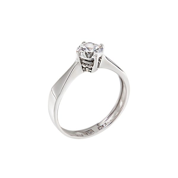 Λευκόχρυσο μονόπετρο δαχτυλίδι Κ14 με ζιργκόν και έξτρα ζιργκόν κάτω από την κεντρική