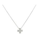 Λευκόχρυσο κολιέ Κ9 με λουστρέ σταυρό διακοσμημένο με ένα λευκό ζιργκόν