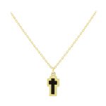 Χρυσό κολιέ Κ9 σταυρουδάκι με μαύρο σμάλτο