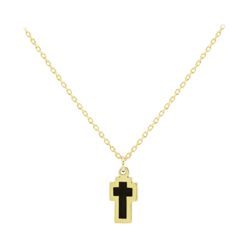 Χρυσό κολιέ Κ9 σταυρουδάκι με μαύρο σμάλτο