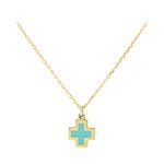 Χρυσό κολιέ Κ9 σταυρουδάκι με τιρκουάζ σμάλτο