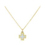 Χρυσό κολιέ Κ9 σταυρουδάκι με λευκό σμάλτο