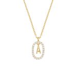 Επίχρυσο ασημένιο 925 κολιέ μονόγραμμα (Α) σε οβάλ πλαίσιο με ζιργκόν πέτρες