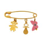 Παραμάνα με ροζ πεταλούδα πιπίλα και κοριτσάκι σε χρυσό 9Κ