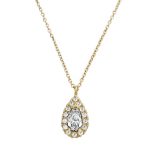 Χρυσό κολιέ Κ14 ροζέτα σε σχήμα δάκρυ, με λευκά ζιργκόν