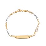 Δίχρωμη παιδική ταυτότητα από χρυσό Κ14 διακοσμημένη με λευκό ζιργκόν