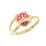 Παιδικό δαχτυλίδι από χρυσό Κ9 με ροζ πασχαλίτσα
