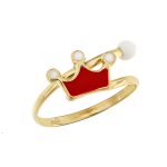 Παιδικό δαχτυλίδι από χρυσό Κ9 με κόκκινη κορωνίτσα