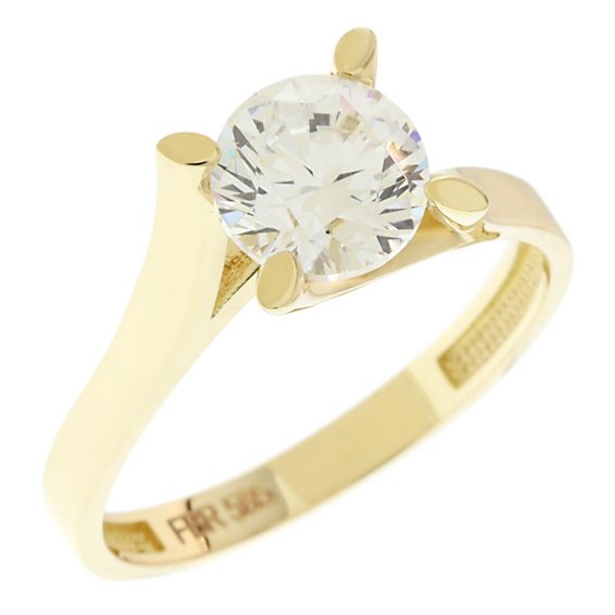 Χρυσό μονόπετρο δαχτυλίδι Κ14 με ζιργκόν, σχέδιο φλόγα