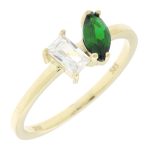 Δαχτυλίδι Κ14 με μία πράσινη και μία λευκή ζιργκόν πέτρα παγιέτα