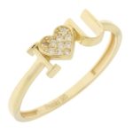 Δαχτυλίδι Κ14 με λευκά ζιργκόν σε σχήμα καρδιά, σχέδιο "I love you"