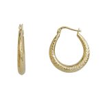 Χρυσοί λουστρέ κρίκοι Κ14 με γραμμωτό διαμαντάρισμα