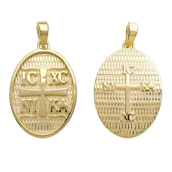 Διπλής όψης Κωνσταντινάτο κρεμαστό από χρυσό 14Κ οβάλ