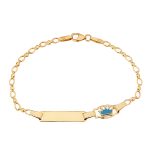 Παιδική ταυτότητα από χρυσό Κ14 διακοσμημένη με σιέλ κορωνίτσα