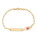 Παιδική ταυτότητα από χρυσό Κ14 διακοσμημένη με ροζ κορωνίτσα