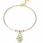 GUESS STEEL HEART CAGE JUBB03100JWYGL Χρυσό Βραχιόλι Με Καρδιά