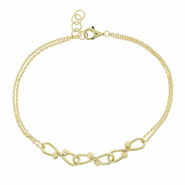 Χρυσό βραχιόλι Κ14 με διπλή αλυσίδα και σχέδιο με κρίκους