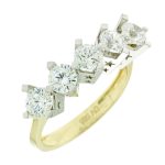 Δίχρωμο χρυσό σειρέ δαχτυλίδι Κ14 με πέντε ζιργκόν πέτρες