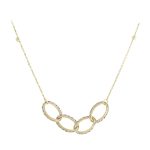 Δίχρωμο χρυσό κολιέ Κ14 αλυσιδωτό με οβάλ κρίκους και διαμανταρισμένες μπίλιες