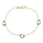 Δίχρωμο βραχιόλι Κ14 διακοσμημένο με διπλούς στρογγυλούς κρίκους