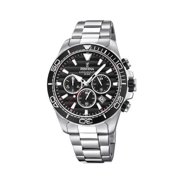 Ρολόι χρονογράφος Festina F20361/4 με λευκό μπρασελέ και μαύρο καντράν