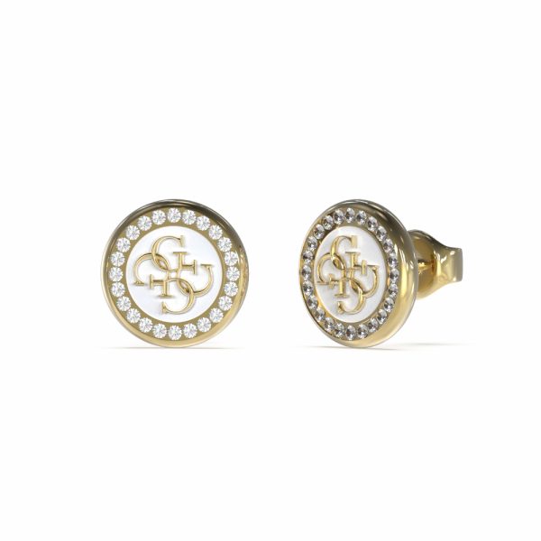GUESS STEEL DREAMING GUESS JUBE03123JWYGWHT/U Χρυσά Σκουλαρίκια Δίχρωμα Με Λογότυπο