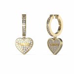 GUESS STEEL HUGGIE ME JUBE03136JWYGT/U Χρυσοί Κρίκοι Με Κρεμαστή Καρδιά