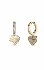 GUESS STEEL HUGGIE ME JUBE03136JWYGT/U Χρυσοί Κρίκοι Με Κρεμαστή Καρδιά