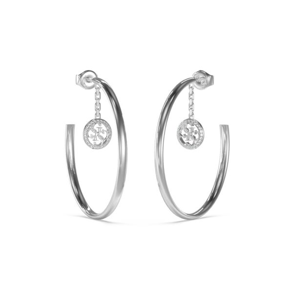 GUESS STEEL LIFE IN 4G JUBE02133JWRHT/U Ασημένια Σκουλαρίκια Κρίκοι Με Λογότυπο