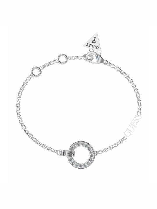 GUESS STEEL CIRCLE LIGHTS JUBB03162JWRHL Ασημένιο Βραχιόλι Με Πέτρες & Λογότυπο
