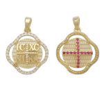 Διπλής όψης Κωνσταντινάτο ICXCNIKA κρεμαστό από χρυσό 14Κ με κόκκινα και λευκά ζιργκόν