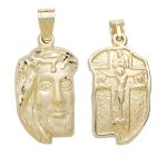 Διπλής όψης κρεμαστό με τον Ιησού από χρυσό 14Κ οβάλ (Κεφαλή και Εσταυρωμένος)