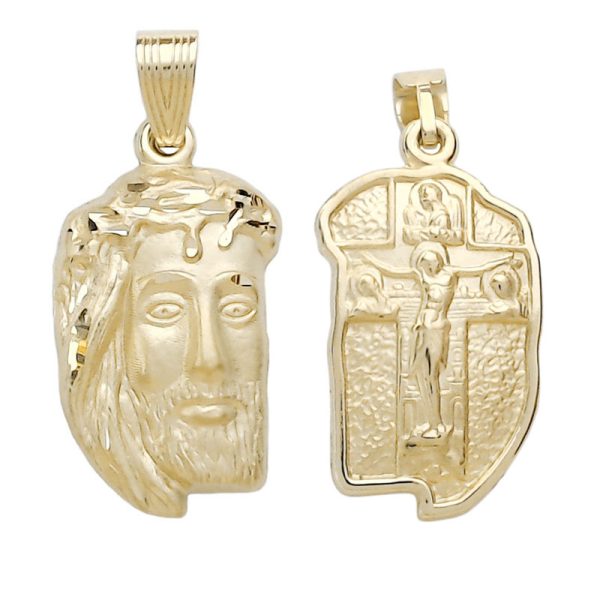 Διπλής όψης κρεμαστό με τον Ιησού από χρυσό 14Κ οβάλ (Κεφαλή και Εσταυρωμένος)