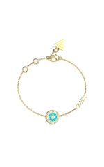 GUESS STEEL LOVE GUESS JUBB04082JWYGTQL Χρυσό Βραχιόλι Με Στρογγυλό Γαλάζιο Σχέδιο