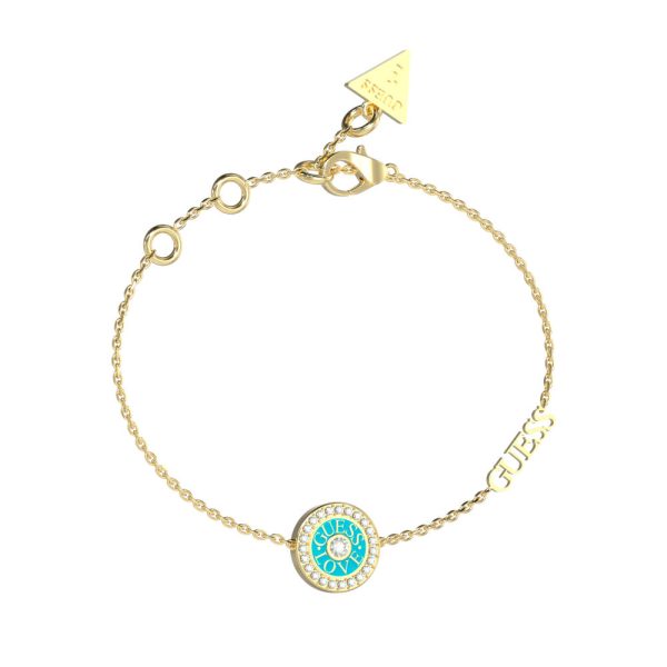 GUESS STEEL LOVE GUESS JUBB04082JWYGTQL Χρυσό Βραχιόλι Με Στρογγυλό Γαλάζιο Σχέδιο