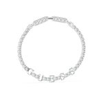 GUESS STEEL ARM PARTY JUBB04218JWRHT/U Ασημένιο Βραχιόλι Με Λογότυπο & Λευκές Πέτρες