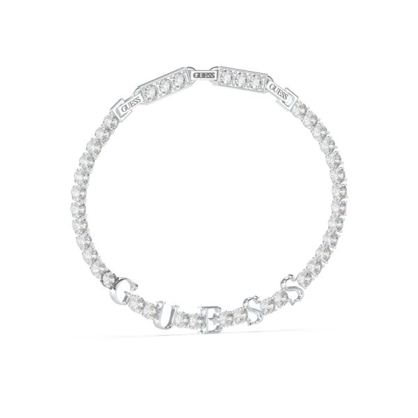 GUESS STEEL ARM PARTY JUBB04218JWRHT/U Ασημένιο Βραχιόλι Με Λογότυπο & Λευκές Πέτρες