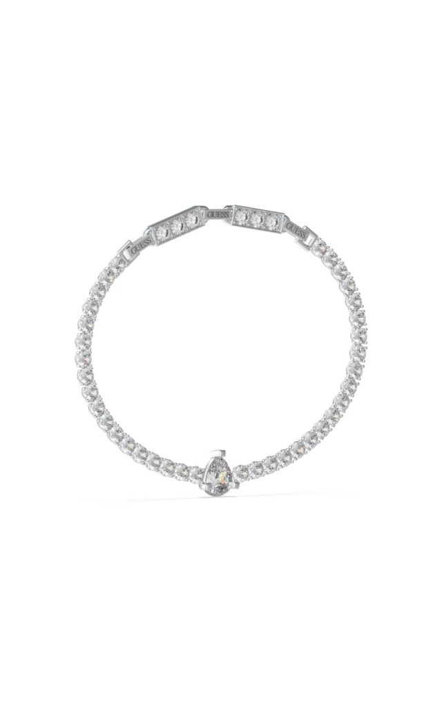 GUESS STEEL ARM PARTY JUBB04221JWRHT/U Ασημένιο Βραχιόλι Με Λευκές Πέτρες