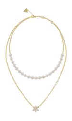 GUESS STEEL WHITE LOTUS JUBN04130JWYGWHT/U Κολιέ Χρυσό Με Διπλή Αλυσίδα Με Λουλούδια