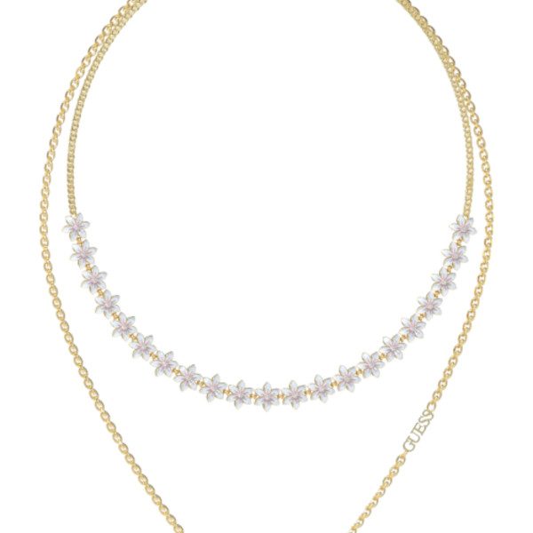 GUESS STEEL WHITE LOTUS JUBN04130JWYGWHT/U Κολιέ Χρυσό Με Διπλή Αλυσίδα Με Λουλούδια