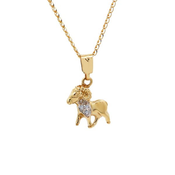 Χρυσό Κ14 ζώδιο κριός, δίχρωμο, διακοσμημένο με λευκά ζιργκόν